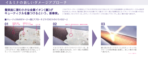 従来のカラー剤よりダメージが圧倒的に少ない　輝くようなツヤ感