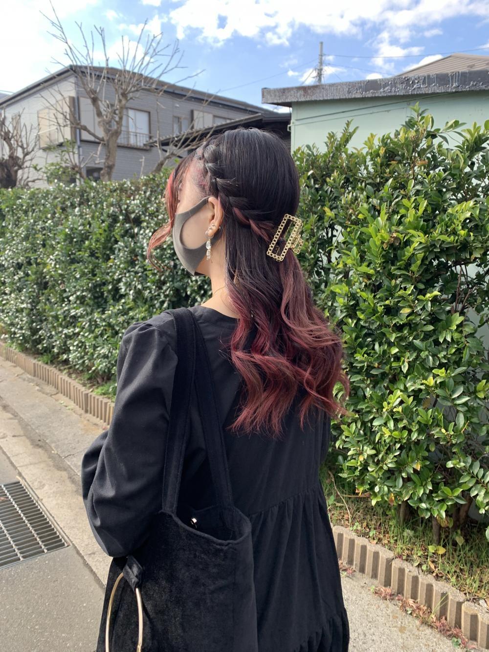 1.シンプルに　ハーフアップ編みこみ