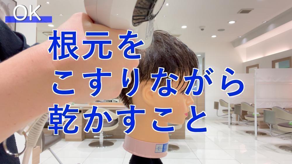 OK行為②根元をこすりながら乾かすこと