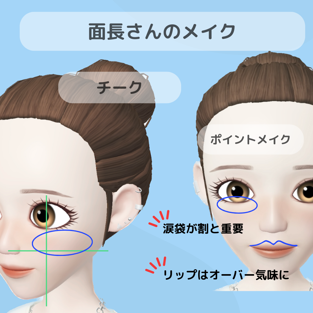 面長さんのメイク　チークとポイントメイク