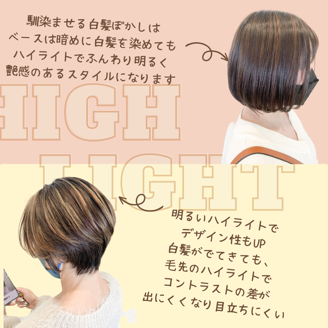 白髪の量が少ない方で明るくしたい方は今流行りの「白髪ぼかし」