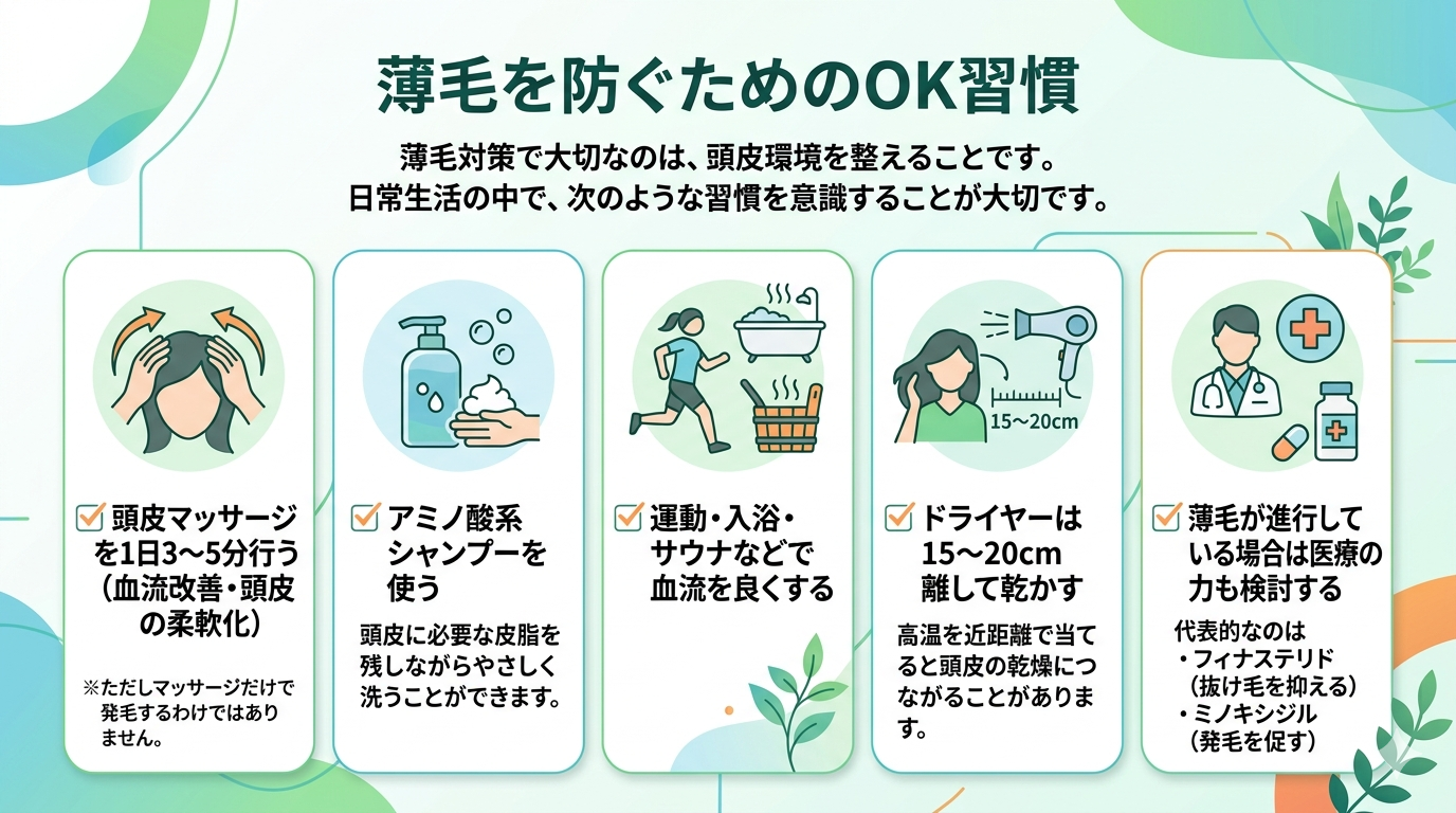 薄毛を防ぐためのOK習慣