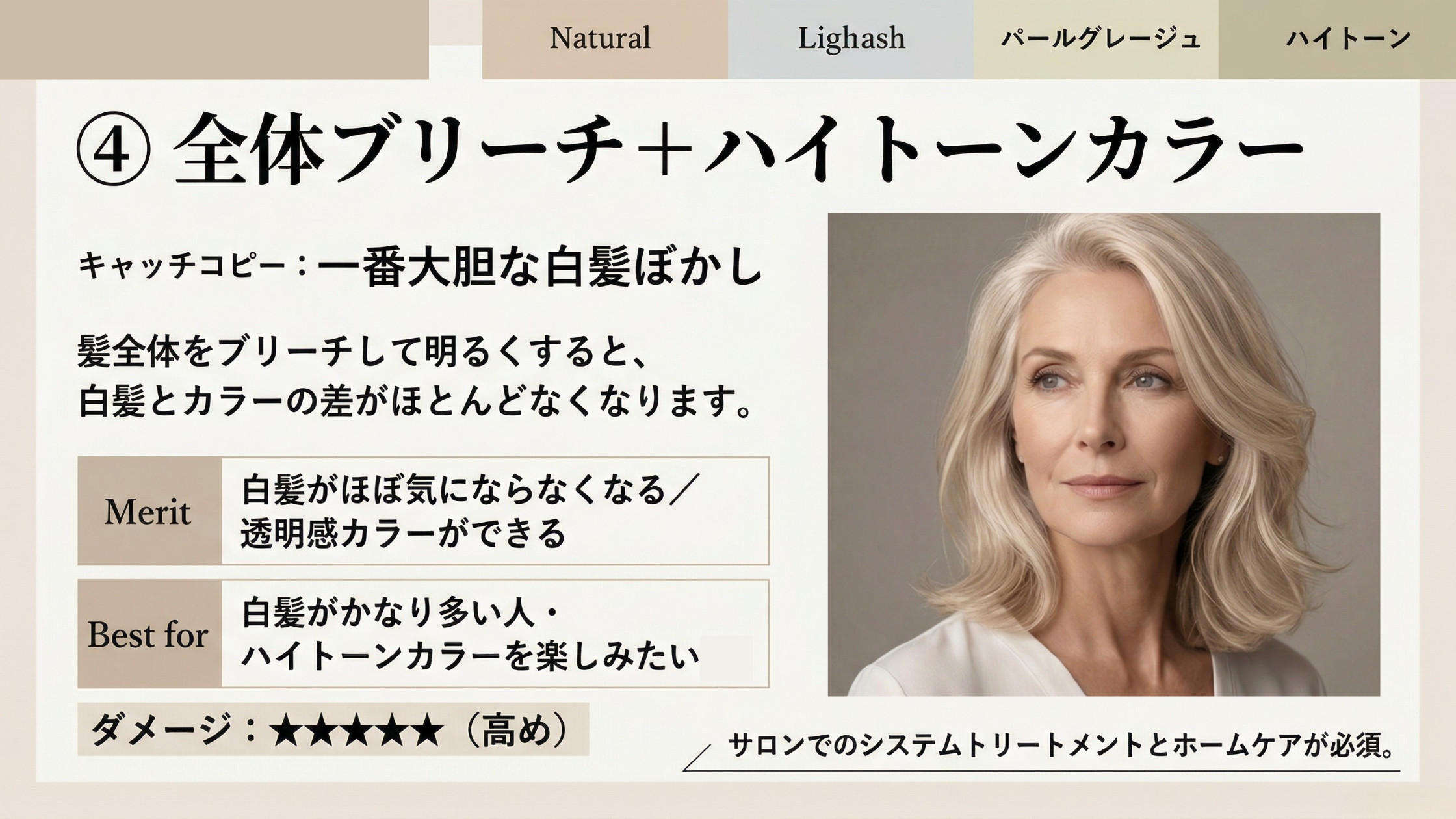 ④ 全体ブリーチ＋ハイトーンカラー