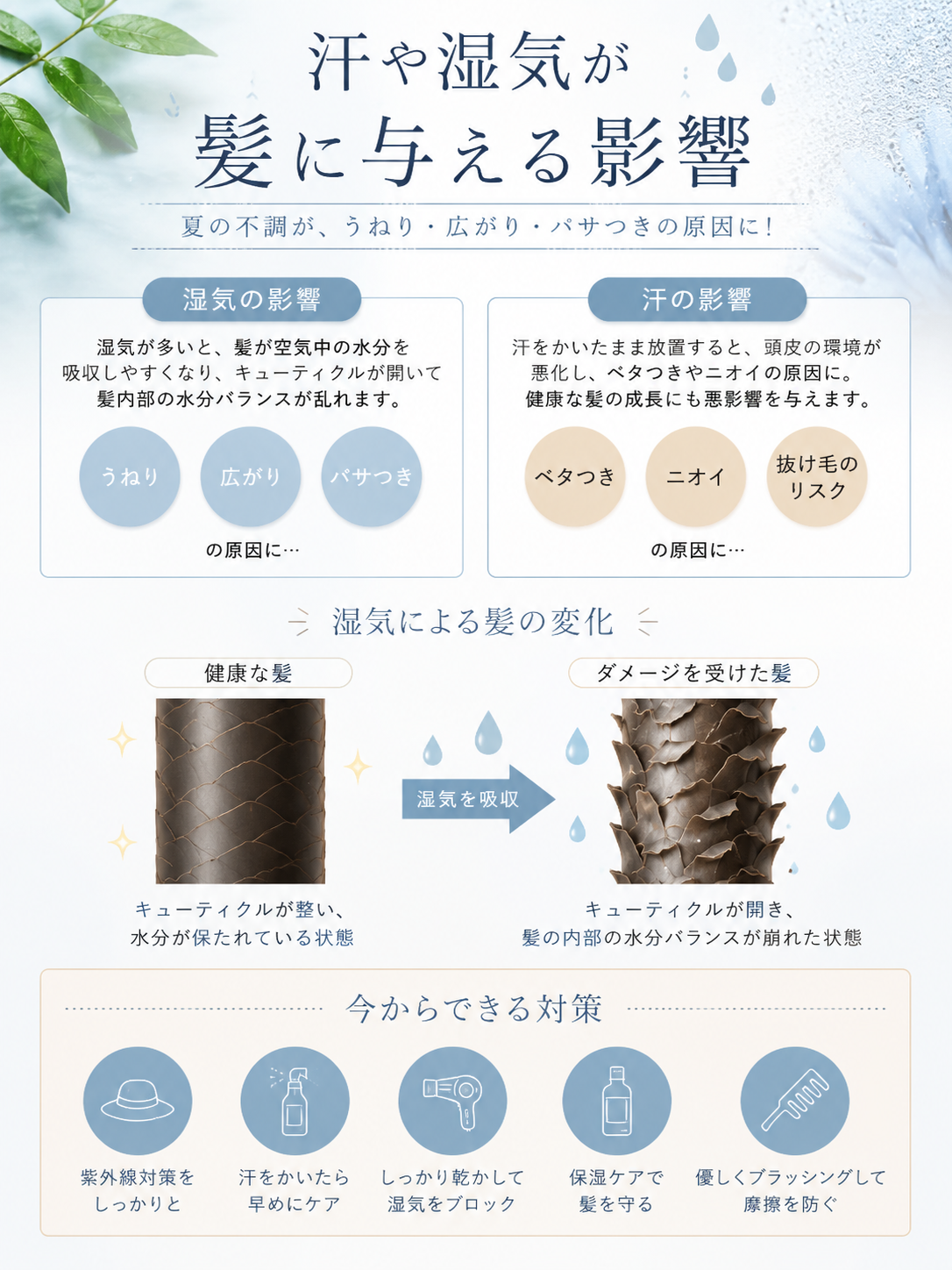 汗や湿気が髪に与える影響
