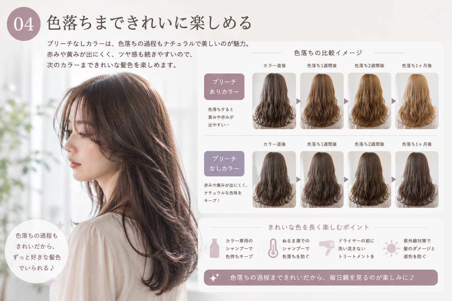④ 色落ちまできれいに楽しめる