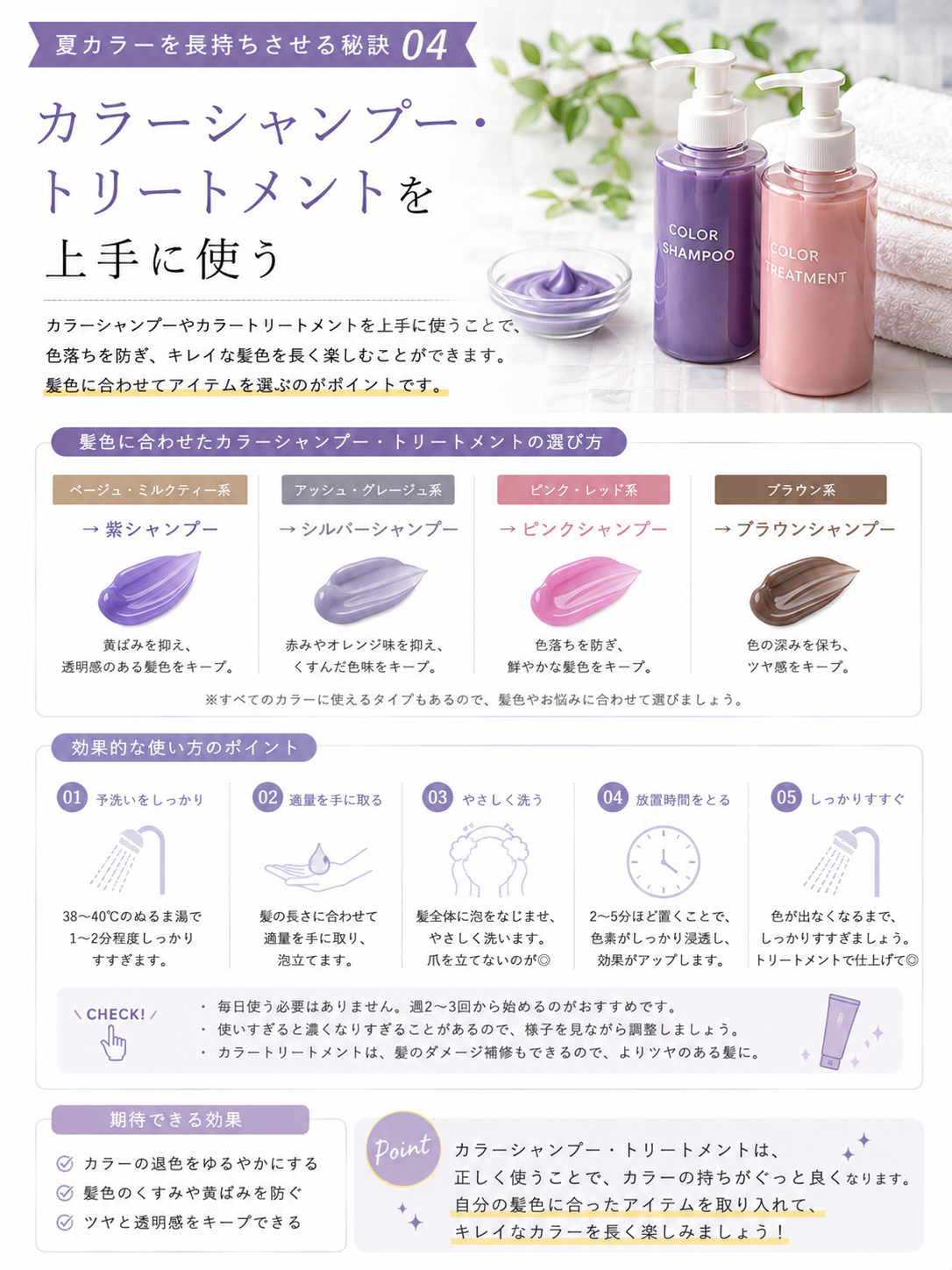 カラーシャンプー・トリートメントを上手に使う