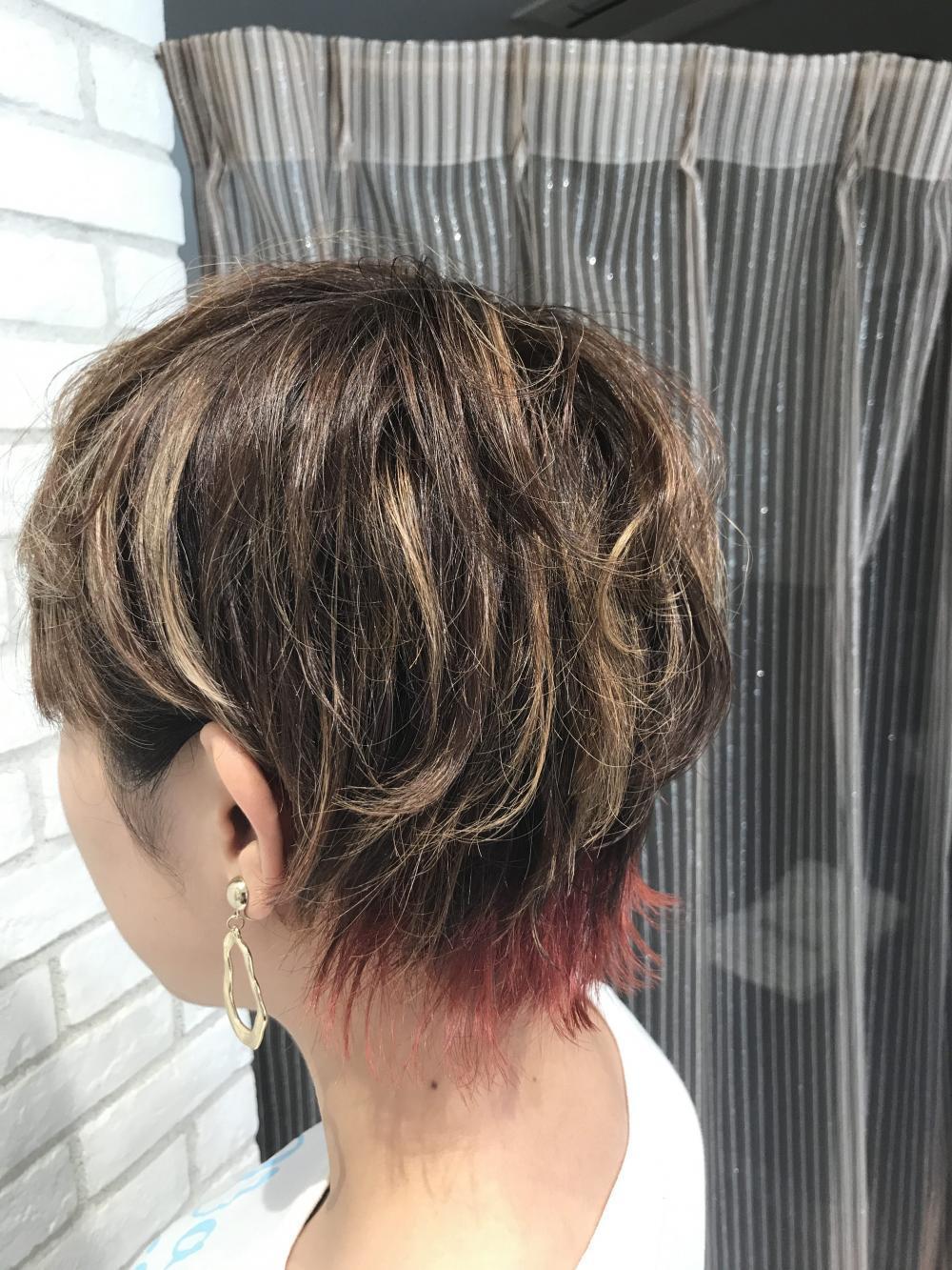 インナーカラーボルドー×グレージュハイライトカラー｜サブ写真②