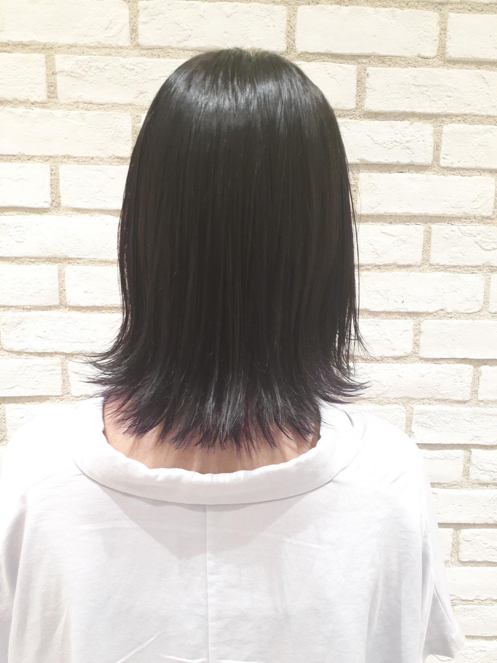 自然派のあご下ボブ！パープルインナーカラー
