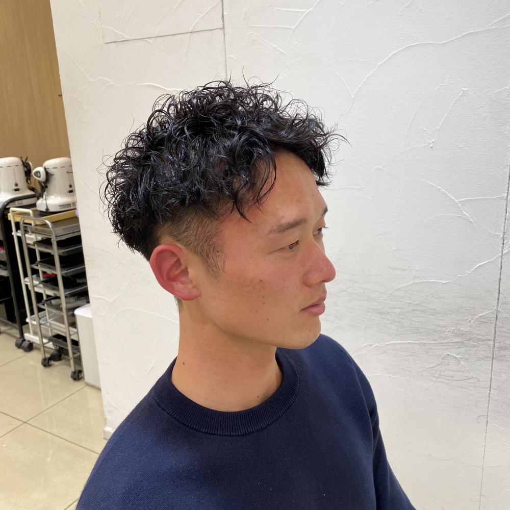 アップバング×スパイラルパーマ