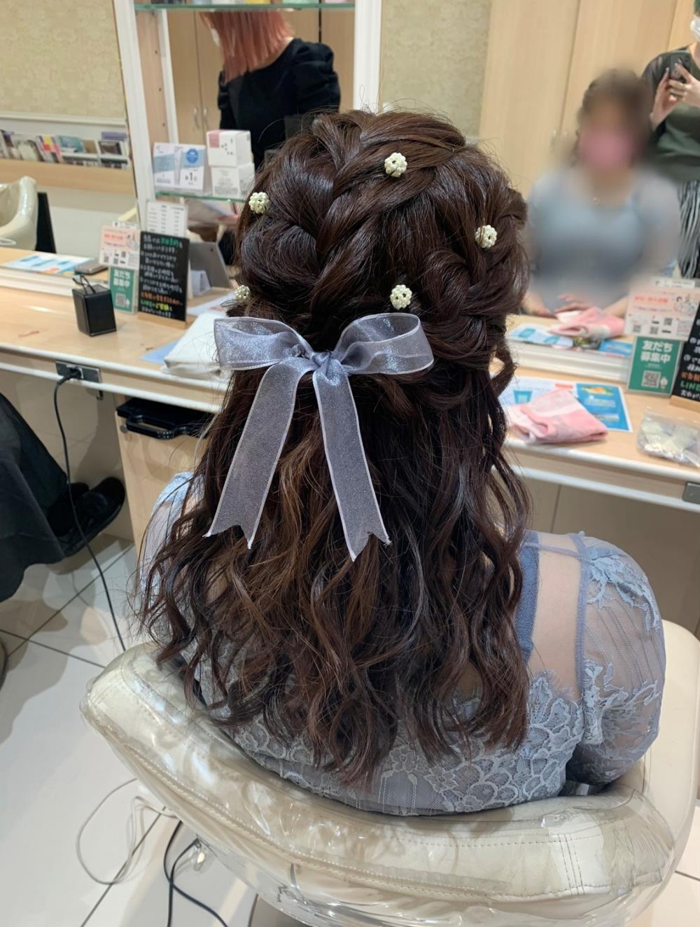 編み込みふわふわハーフ