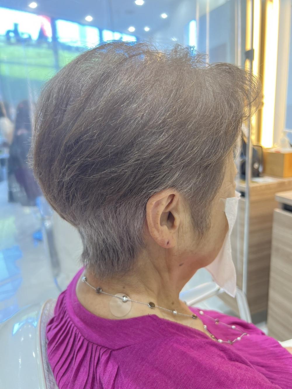 グレーヘアーおしゃれ染めショートスタイル