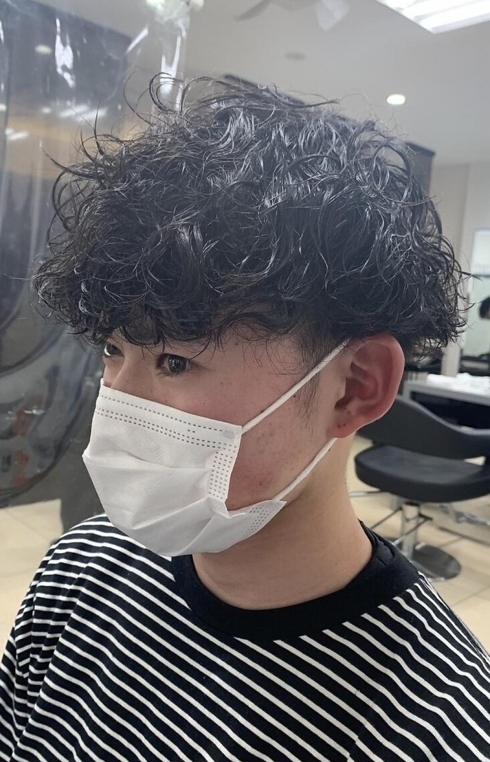 波巻きパーマ×重めマッシュ