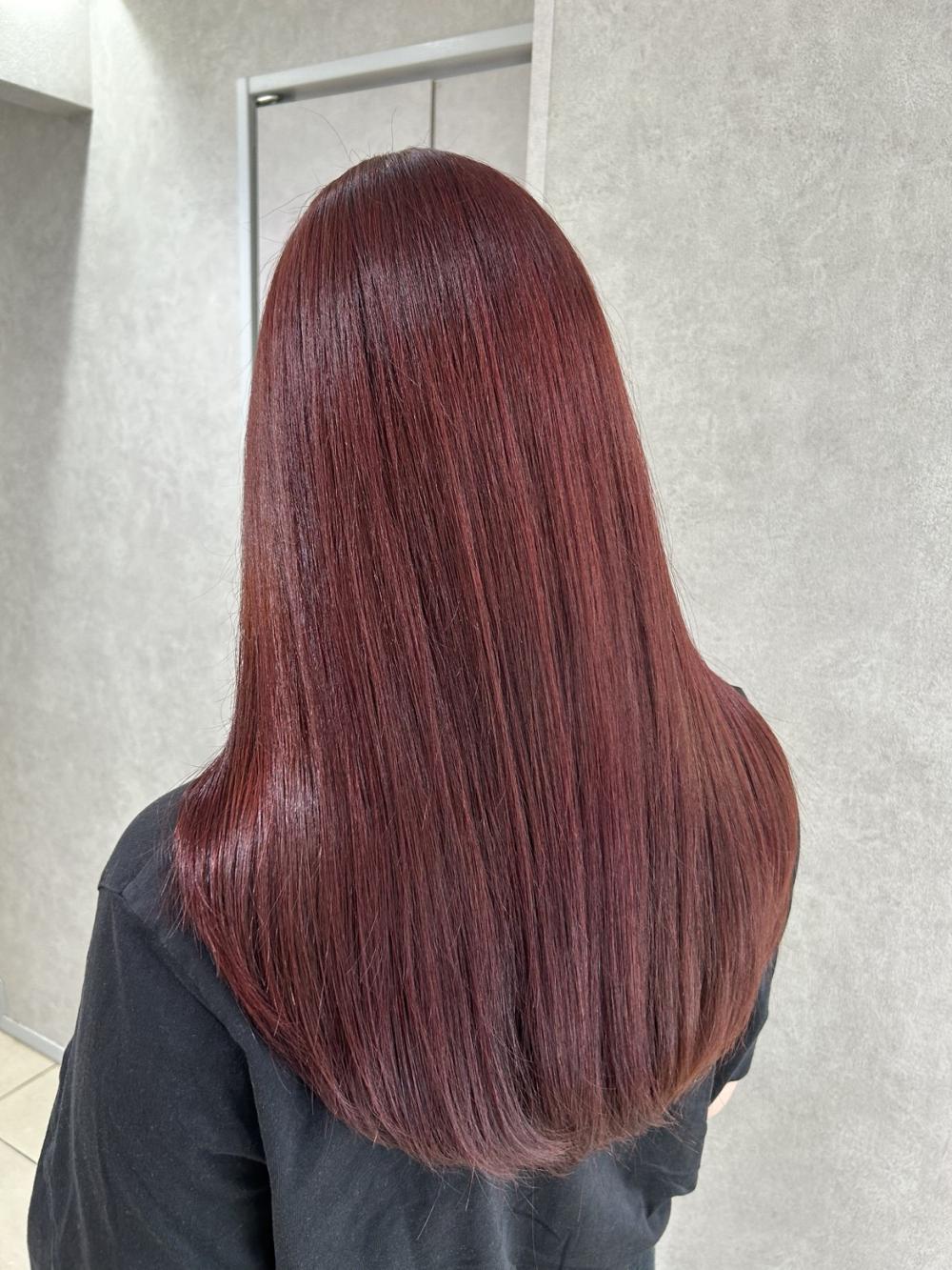 韓国ヘア髪質改善ブリーチなしダブルカラーワインレッド