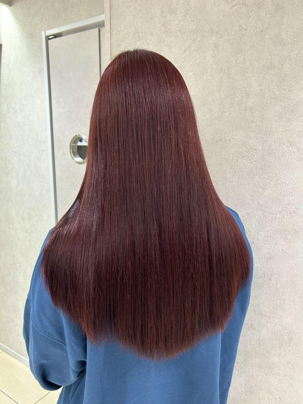 韓国ヘア髪質改善ブリーチなしダブルカラーワインレッド