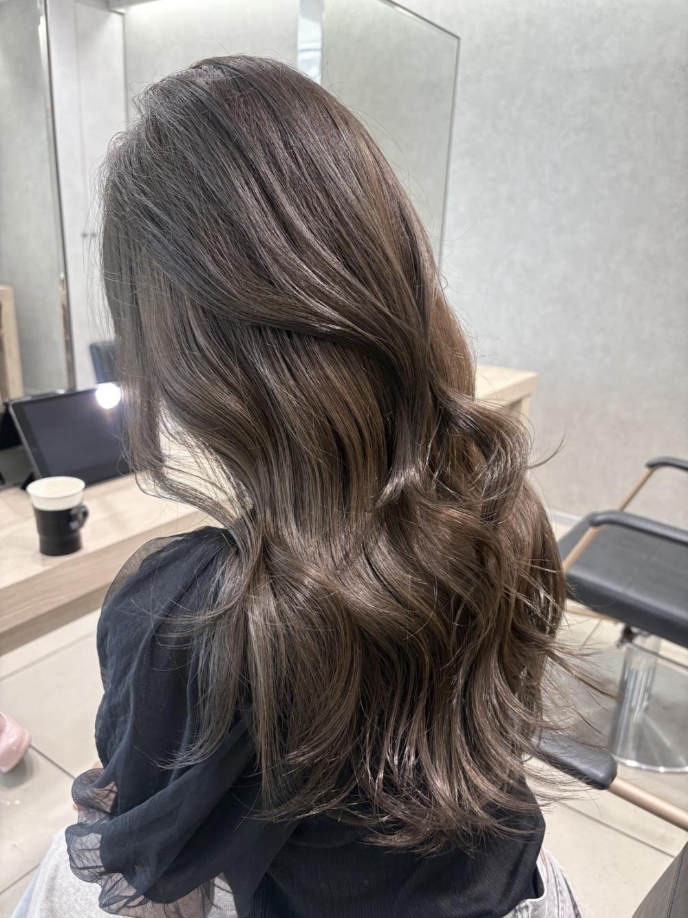 韓国ヘア髪質改善ブリーチなしダブルカラーアッシュグレージュ