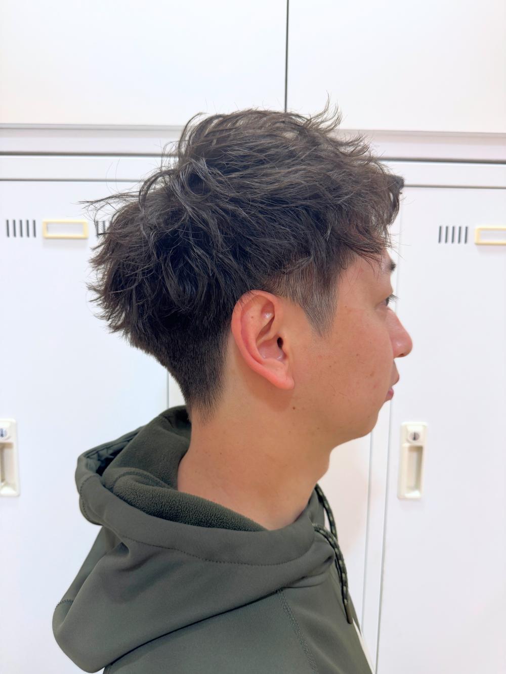 アップバング×波巻きパーマ