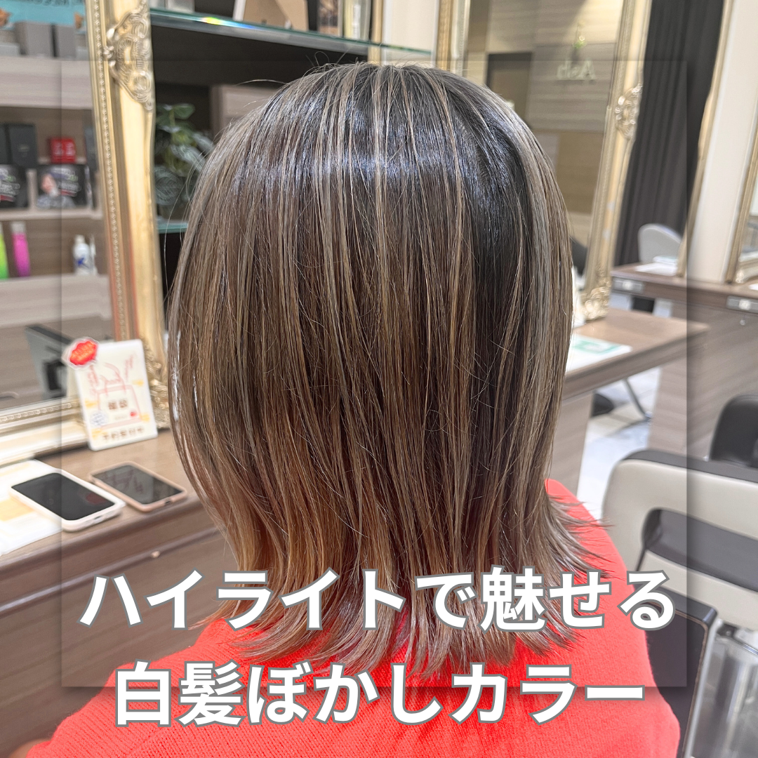 カット+バレイヤージュ風白髪ぼかしカラー