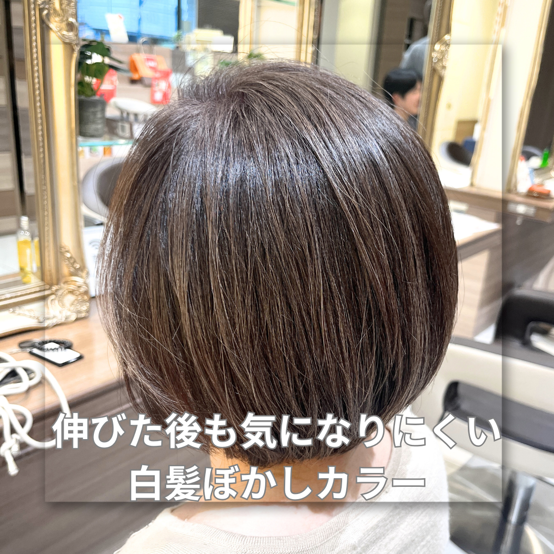 カット+伸びた後も気になりにくい白髪ぼかしカラー
