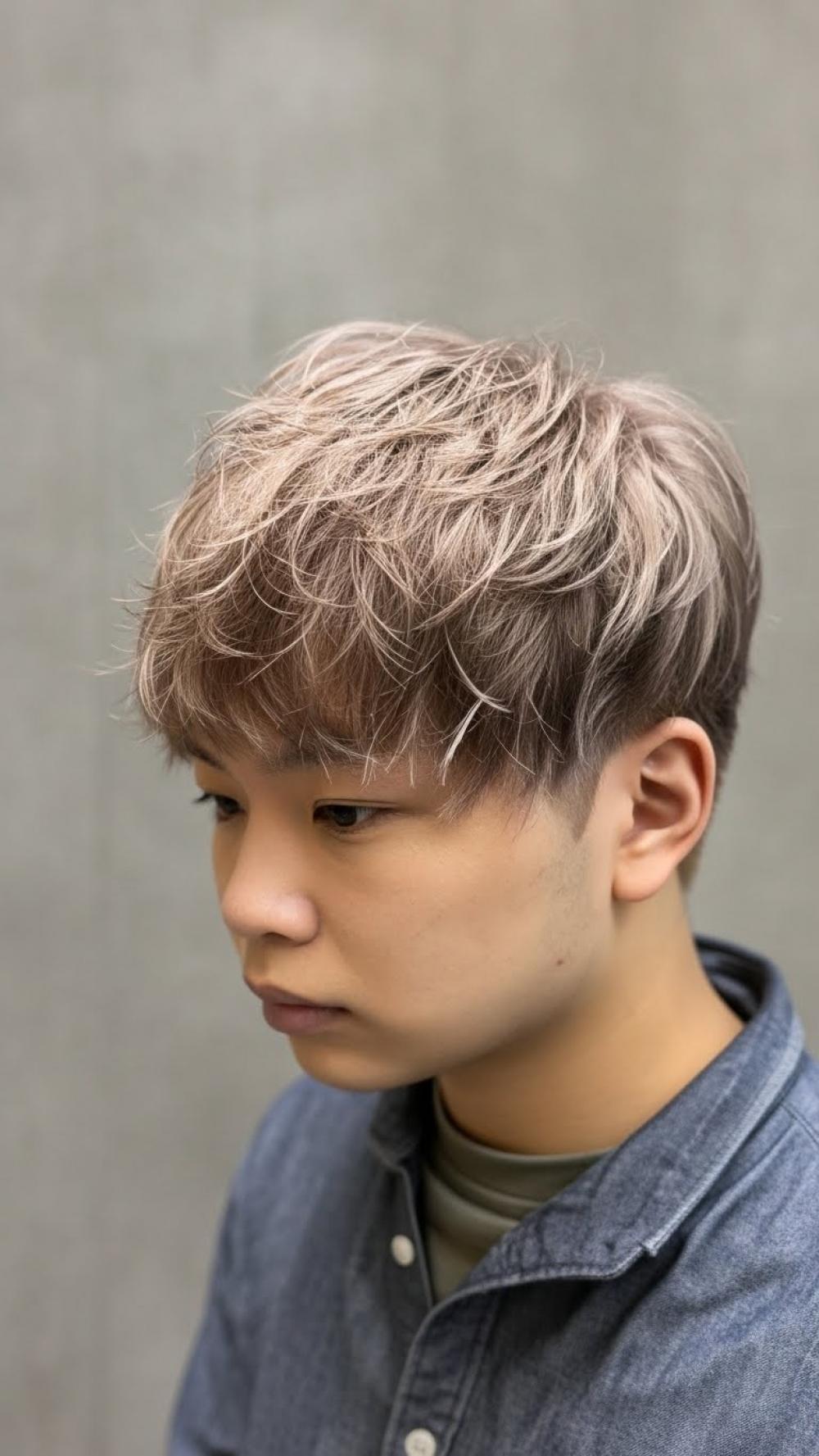 【横浜・桜木町】ミルクティーベージュ×ツーブロック｜ハイトーンで垢抜けるメンズカラー