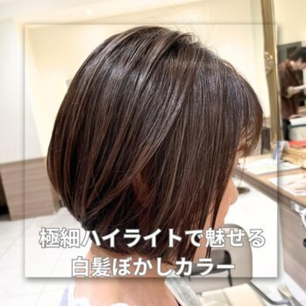 【家郷限定】極細ハイライトで魅せる白髪ぼかしカラー