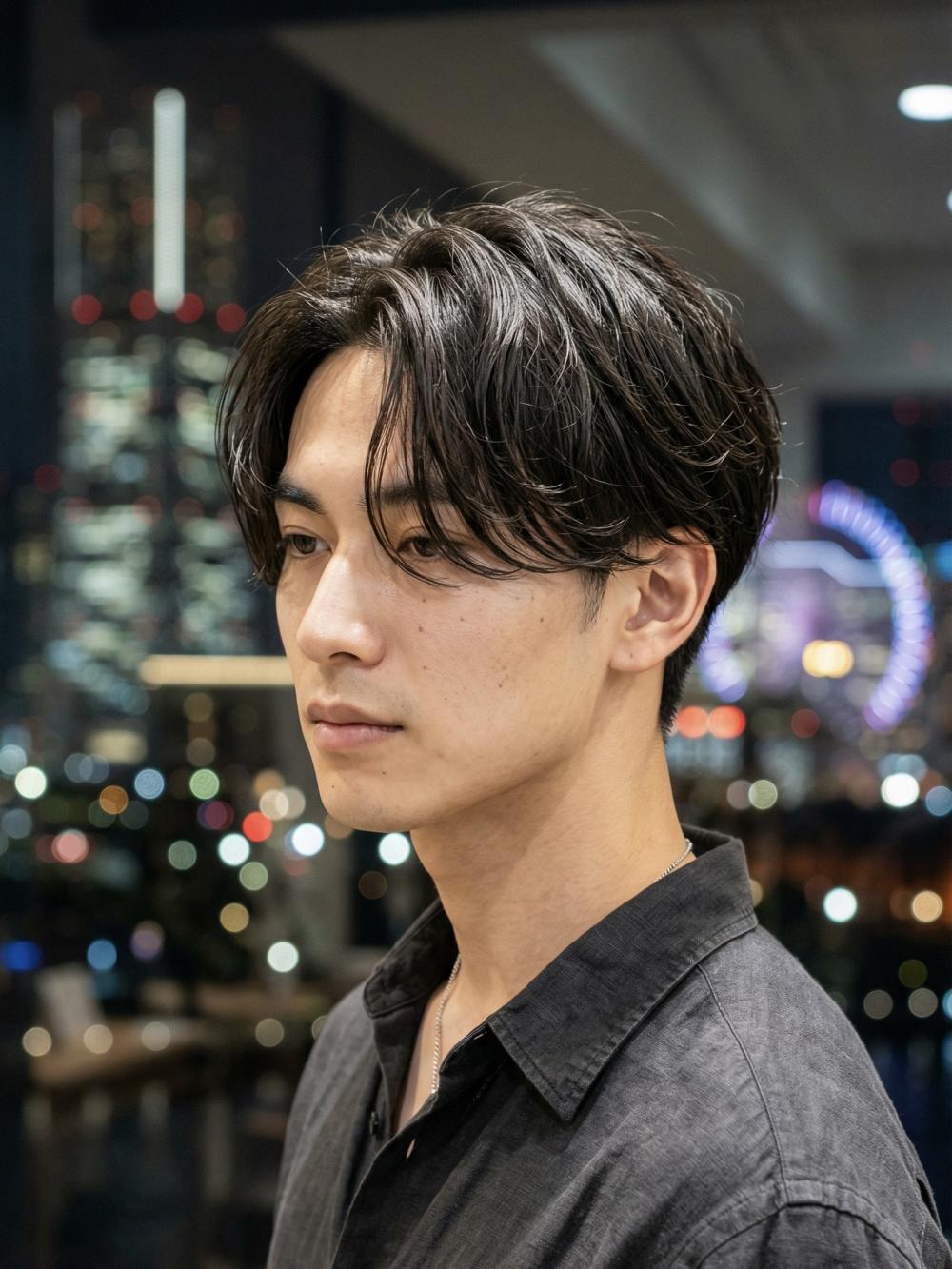横浜メンズ｜毛流れセンターパート×ニュアンスパーマ｜韓国風ナチュラル束感で垢抜け