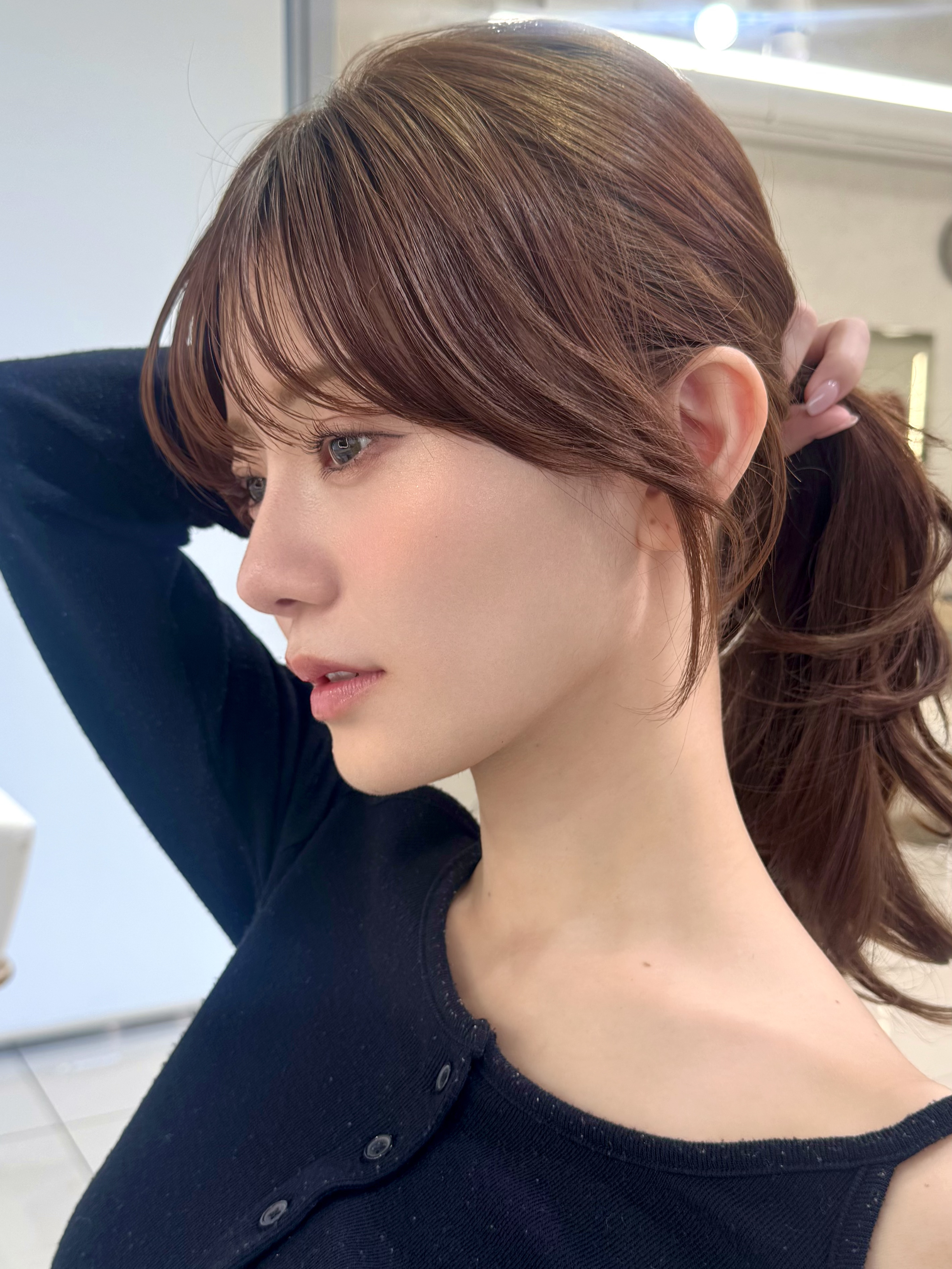 レイヤーカット韓国ヘアダブルカラー顔周り前髪カットボブ